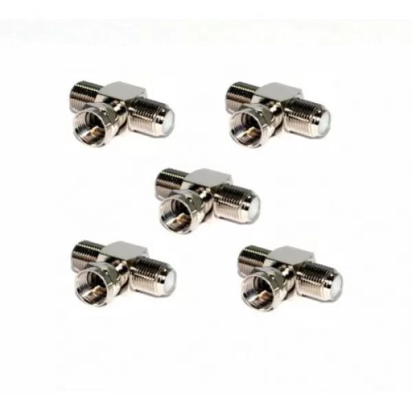 F Type 3-Way Connector T-Shape Adapter for CATV &amp; Satellite Cable - 6pcs