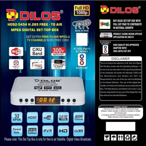 Dilos 5454 HEVC Full HD MPEG-4 WiFi FTA DVB-S2 Digital Set-Top Box